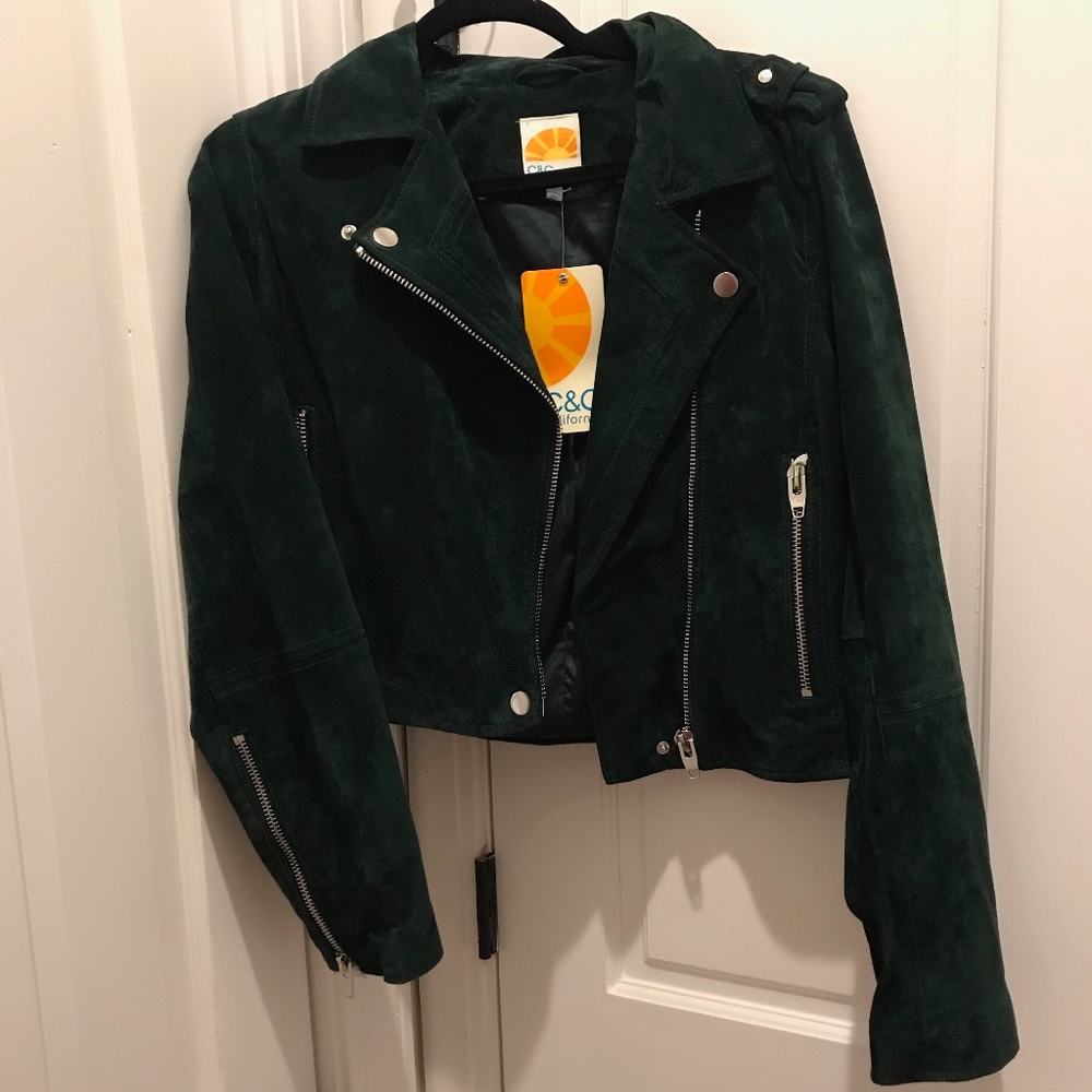 NWT Dark Green Suede Motorcycle Jacket